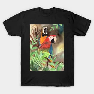 Parrot Couple with tropical leaves T-Shirt